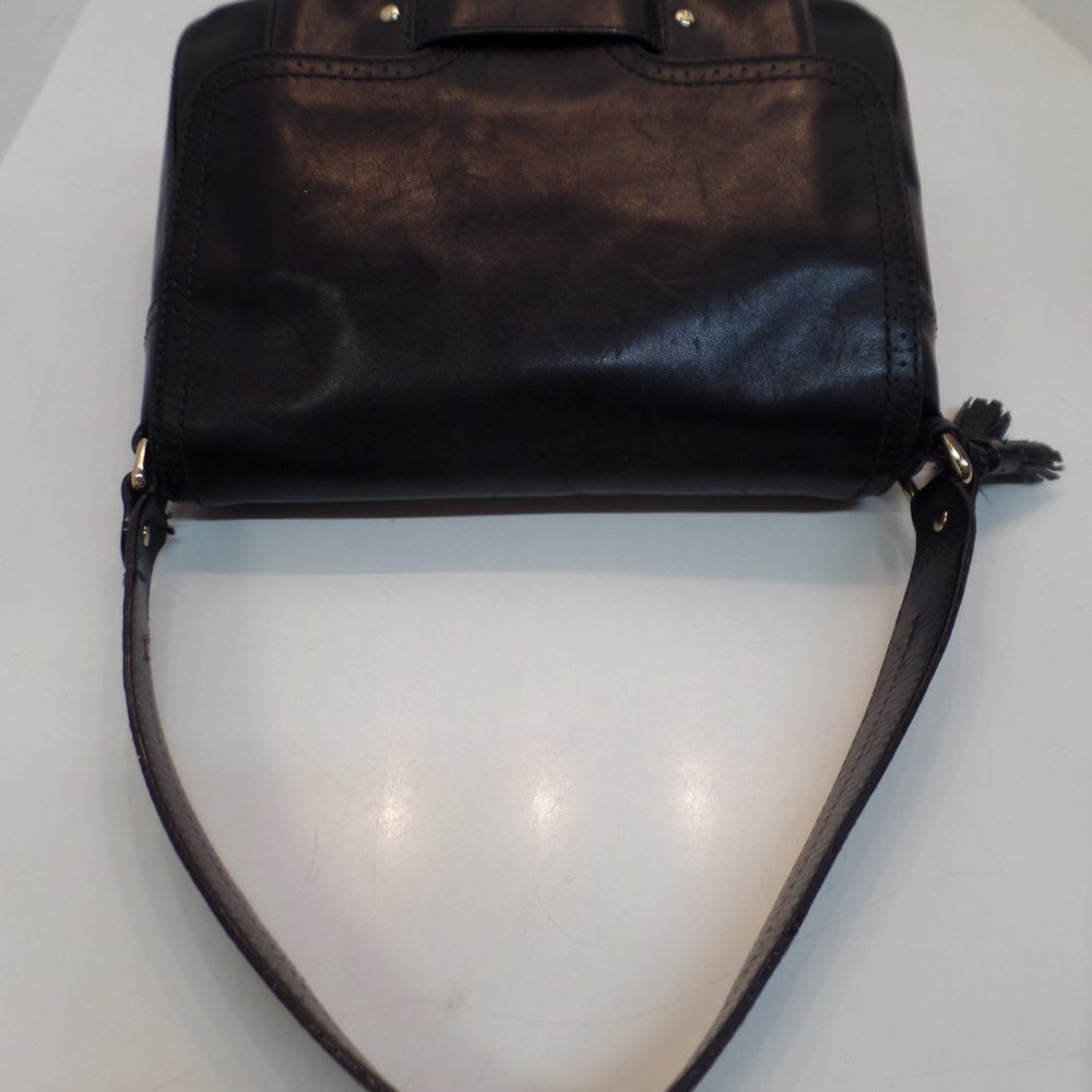 Kate Spade Soft Black Leather Flap Closure Bright Floral Lining Handbag - Picture 6 of 12